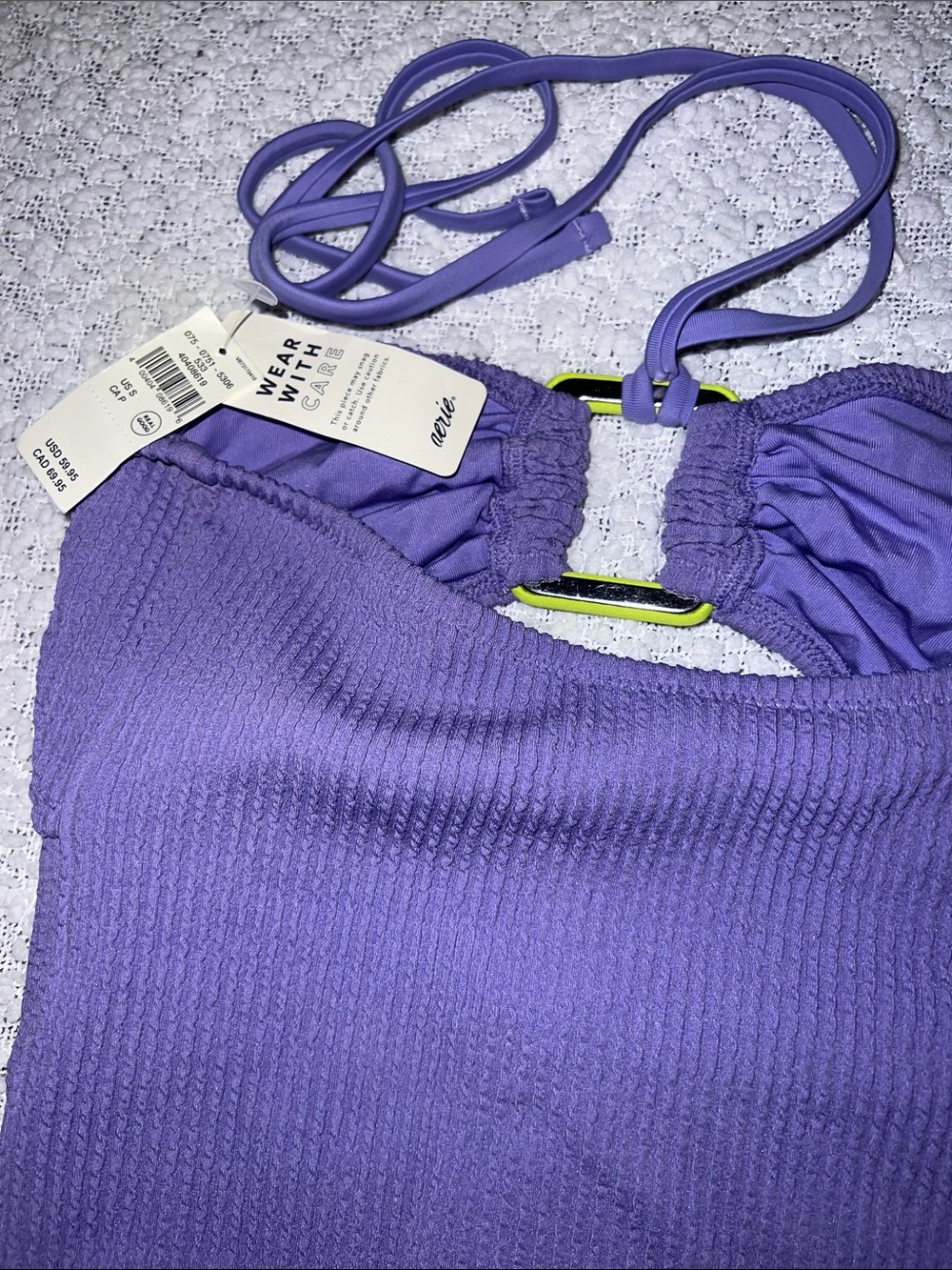 aerie Purple Textured One-Piece Cheeky Swimsuit w/ Halter Strap - Picture 3 of 5